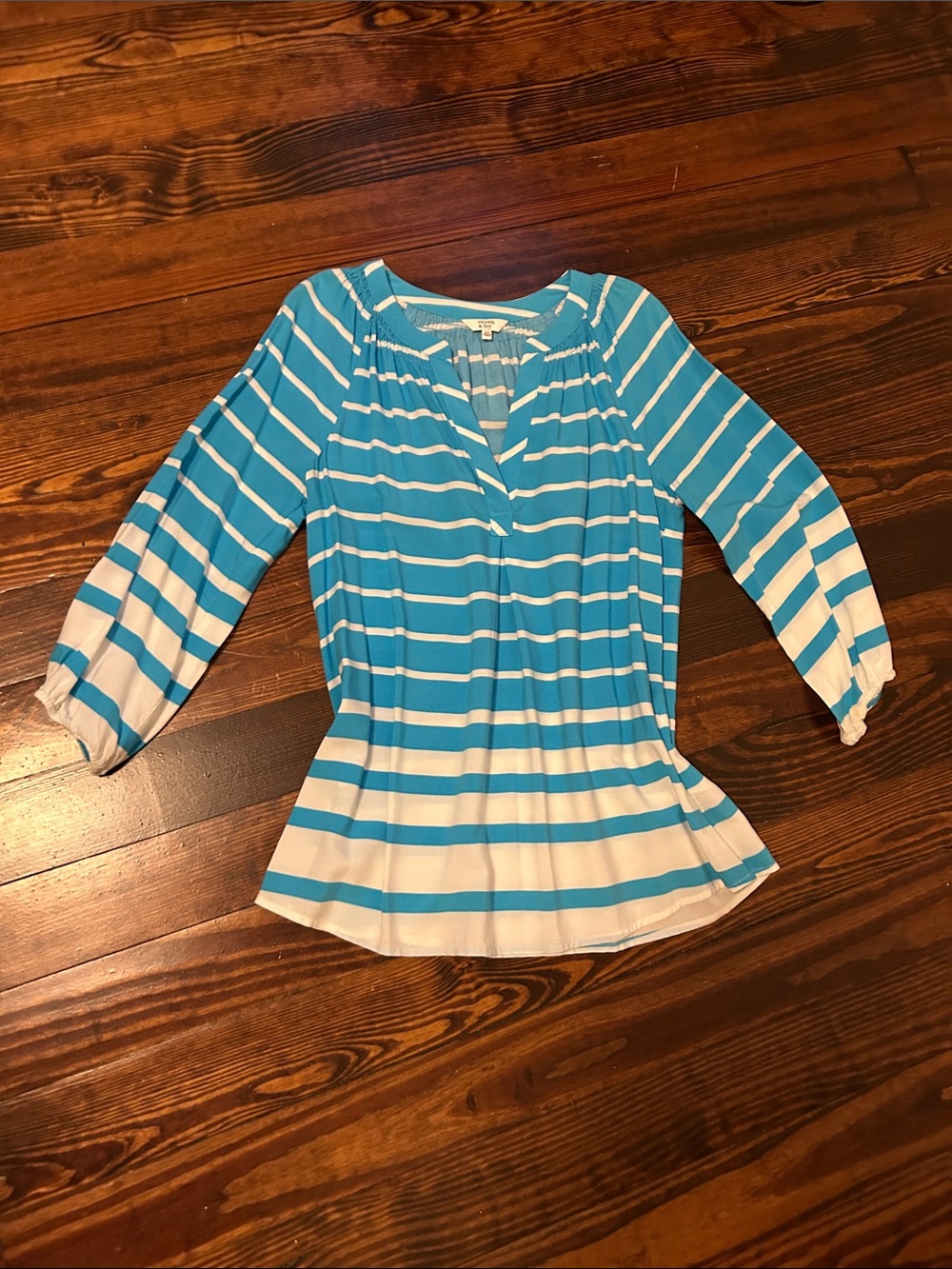 crown & ivy Turquoise and White Striped Women's Tunic